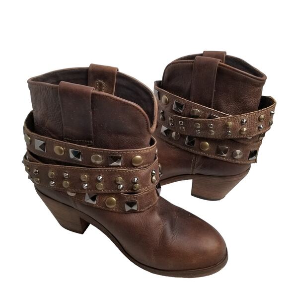 Studded Brown Ankle Boots - Picture 3 of 14